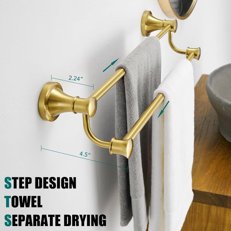 Hoimpro Adjustable Retractable 15-27 Inches Stainless Steel Bathroom Towel Bar, Bathroom Accessories Bath Hotel Double Towel Bar Rod Hanger Wall Mounted Towel Holder Towel Rack, Brushed Gold - Image 5